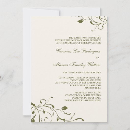 Sage Green Floral Decal Invitation Kaart (Voorkant)