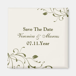 Sage Green Floral Decal Save the Date Magnet Magneet