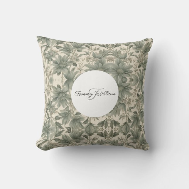 Sage Green Floral Elegant Kussen (Voorkant)