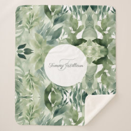 Sage Green Floral Elegant Sherpa Deken