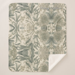 Sage Green Floral Elegant Sherpa Deken