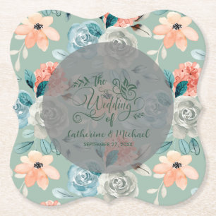 Sage Green Floral Elegant Wedding Calligraphy Kartonnen Onderzetters