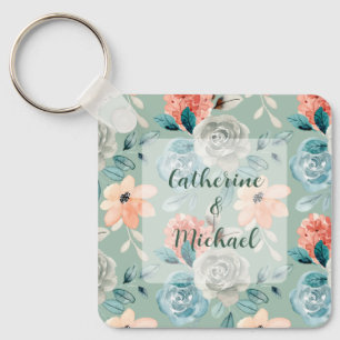 Sage Green Floral Elegant Wedding Calligraphy Sleutelhanger