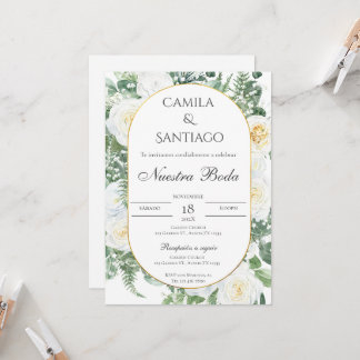 Sage Green Floral faire-part de mariage en espagno