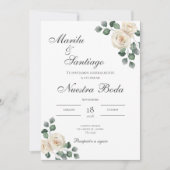 Sage Green Floral faire-part de mariage en espagno (Devant)