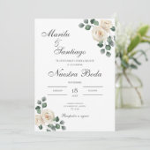 Sage Green Floral faire-part de mariage en espagno (Debout devant)