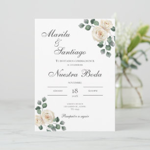 Sage Green Floral faire-part de mariage en espagno