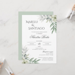 Sage Green Floral faire-part de mariage en espagno