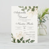 Sage Green Floral Faire-part de mariage en espagno (Debout devant)