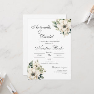 Sage Green Floral faire-part de mariage en espagno