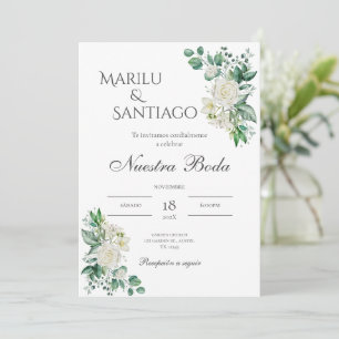 Sage Green Floral faire-part de mariage en espagno