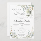 Sage Green Floral faire-part de mariage en espagno (Devant / Derrière)