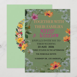 Sage Green Floral Garden Wedding Invitation Kaart