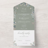 Sage Green Floral Greenery Cascade Wedding All In One Uitnodiging (Binnen)