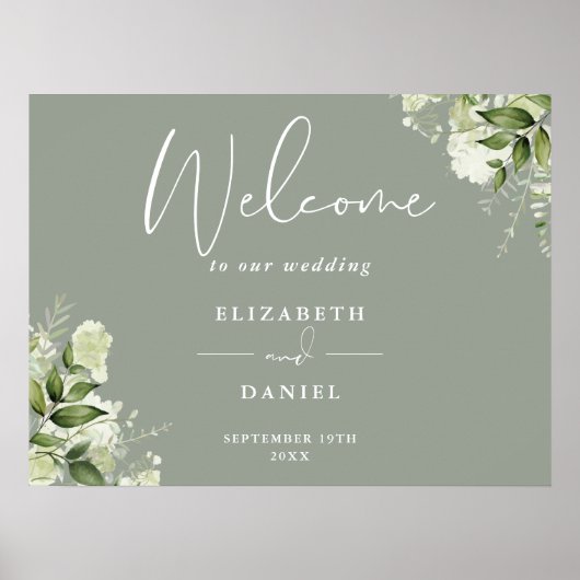 Sage Green Floral Greenery Mariage Affiche de bien (Devant)