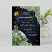 Sage Green Floral Jurk Quinceañera Folie Uitnodiging (Staand Voorkant)