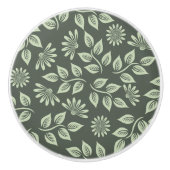 Sage Green Floral Keramische Knop (Voorkant)