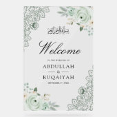 Sage Green Floral Lace Muslim Wedding Welcome (Recto)