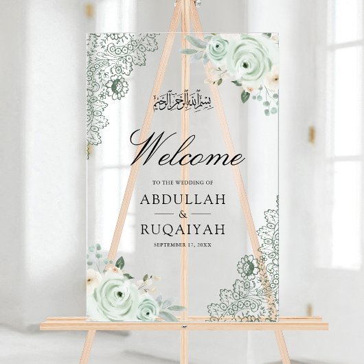 Sage Green Floral Lace Muslim Wedding Welcome
