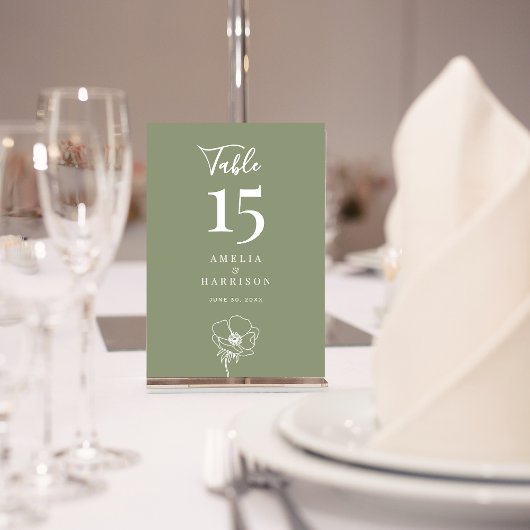 Sage Green Floral Mariage Petit numéro de table