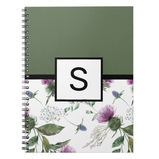 Sage Green Floral Monogram Notitieboek (Voorkant)