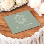 Sage Green Floral Monogramme Mariage Crest Moderne<br><div class="desc">Ajoutez une touche élégante à votre célébration avec le Dessous de verre en papier Carré Monogram Mariage Crest moderne. Dotés d'un design sophistiqué de crête monographique, ces dessous de verre sont parfaits pour les mariages, les fiançailles ou les douches nuptiales. La forme élégante du carré et le papier absorbant de...</div>