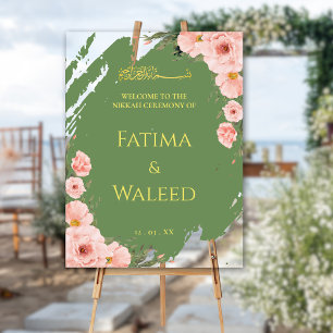 Sage Green Floral Moslim Nikkah Welkomstbord Acryl Bord