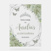 Sage Green Floral Papillon Quinceañera XV Bienvenu (Recto)