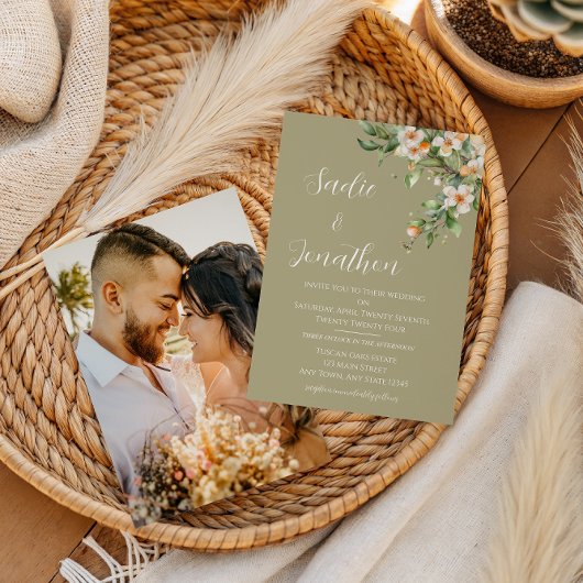 Sage Green Floral Photo Faire-part de mariage