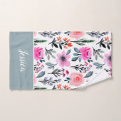 Sage Green Floral Pink Pattern Naam Bad Handdoek (Handdoek)