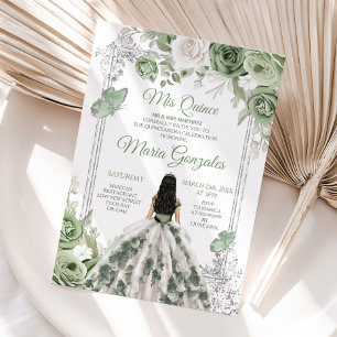 Sage Green Floral Princess Jurk Zilver Mis Quince Kaart