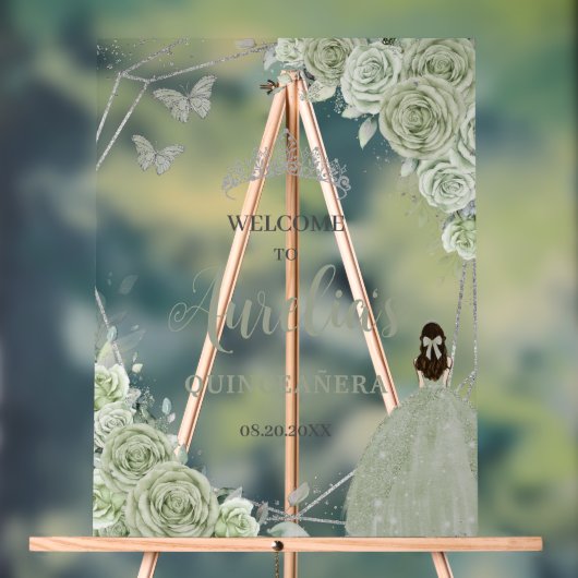 Sage Green Floral Princesse Quinceañera XV Bienven (Neutre)