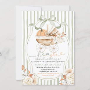 Sage Green Floral Pumpkin Carriage Gender Reveal Kaart
