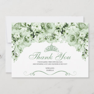 Sage Green Floral Quinceanera Carte de remerciemen