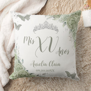 Sage Green Floral Quinceanera XV 15 Vlinders Kussen