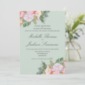 Sage Green Floral  Romantisch Huwelijk Kaart (Staand voorkant)
