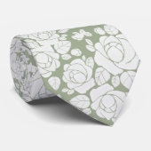 Sage Green Floral Roos Witte Stropdas (Opgerold)