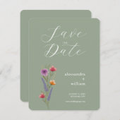 Sage Green Floral Save the Date Kaart (Voorkant / Achterkant)