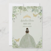 Sage Green Floral Tan Brown Princess Quinceañera Kaart (Achterkant)