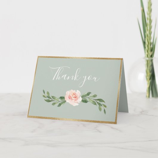 Sage Green Floral Waterverf Romantic Wedding Bedankkaart (Voorkant)