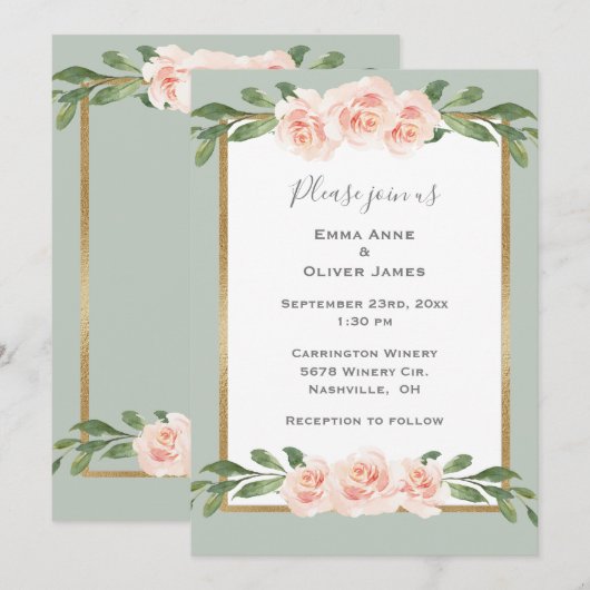 Sage Green Floral Waterverf Romantic Wedding Kaart (Voorkant / Achterkant)