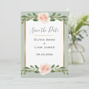 Sage Green Floral Waterverf Romantic Wedding Save The Date