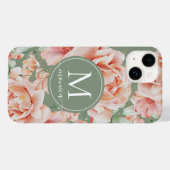Sage Green Floral Waterverf Roos Pattern Monogram Case-Mate iPhone Case (Achterkant (horizontaal))