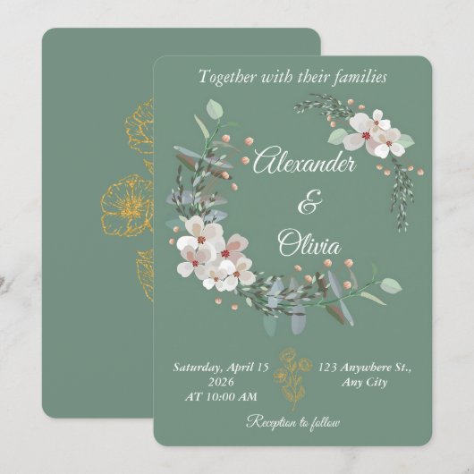 Sage Green Floral Wedding Invitation Editable (Devant / Derrière)