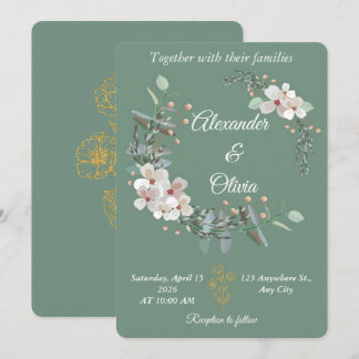 Sage Green Floral Wedding Invitation Editable Kaart