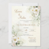 Sage Green Floral wedding invitation in Spanish (Devant)