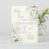 Sage Green Floral wedding invitation in Spanish (Debout devant)