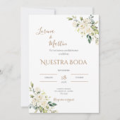 Sage Green Floral wedding invitation in Spanish (Devant)