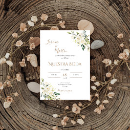 Sage Green Floral wedding invitation in Spanish Kaart