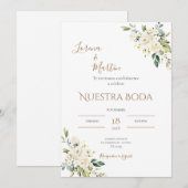 Sage Green Floral wedding invitation in Spanish Kaart (Voorkant / Achterkant)